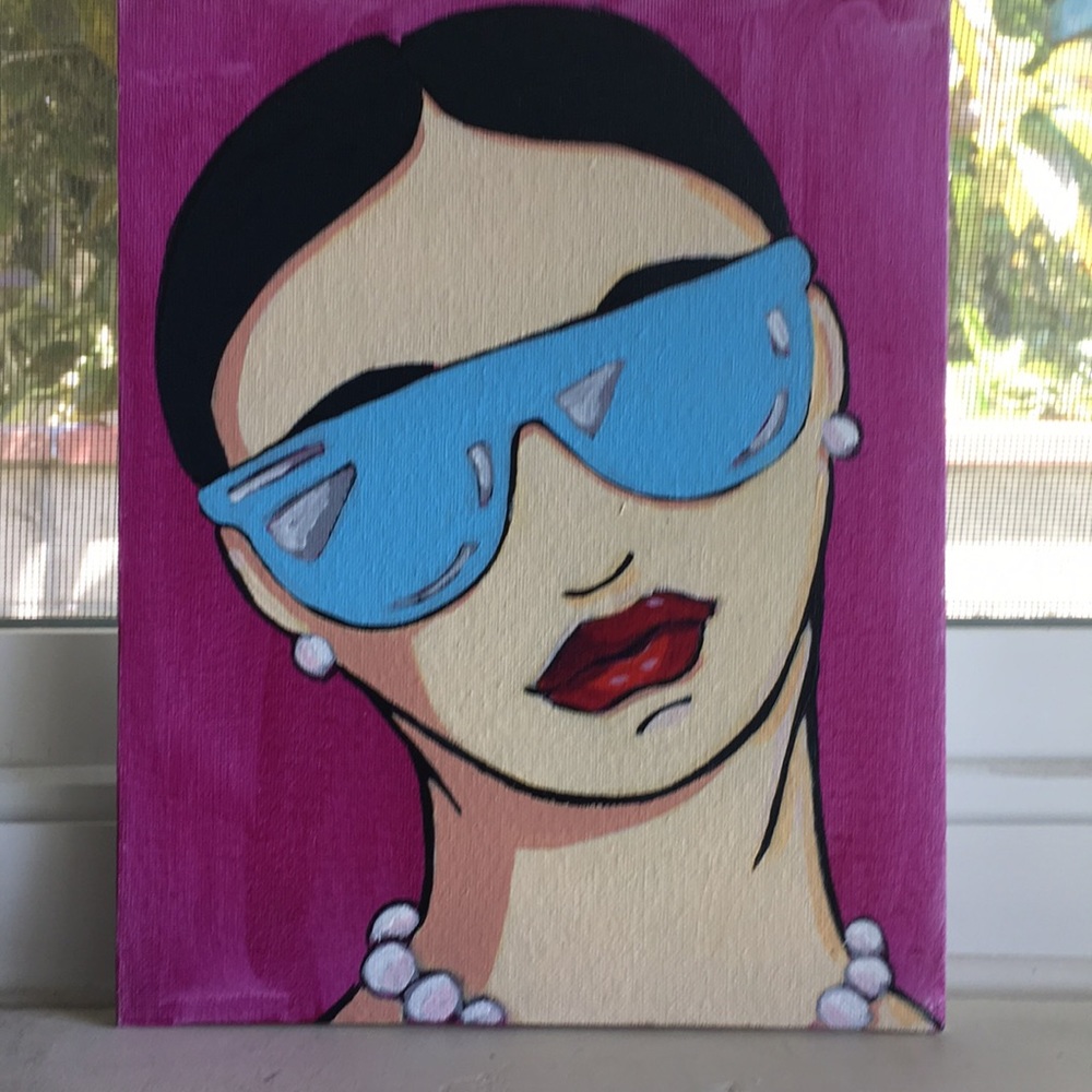 1980’s woman w/ sunglasses and pearls painting
